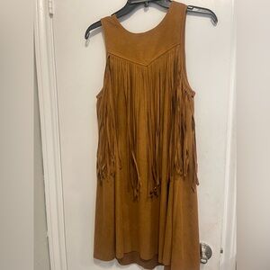 Fringe Suede Tan Dress